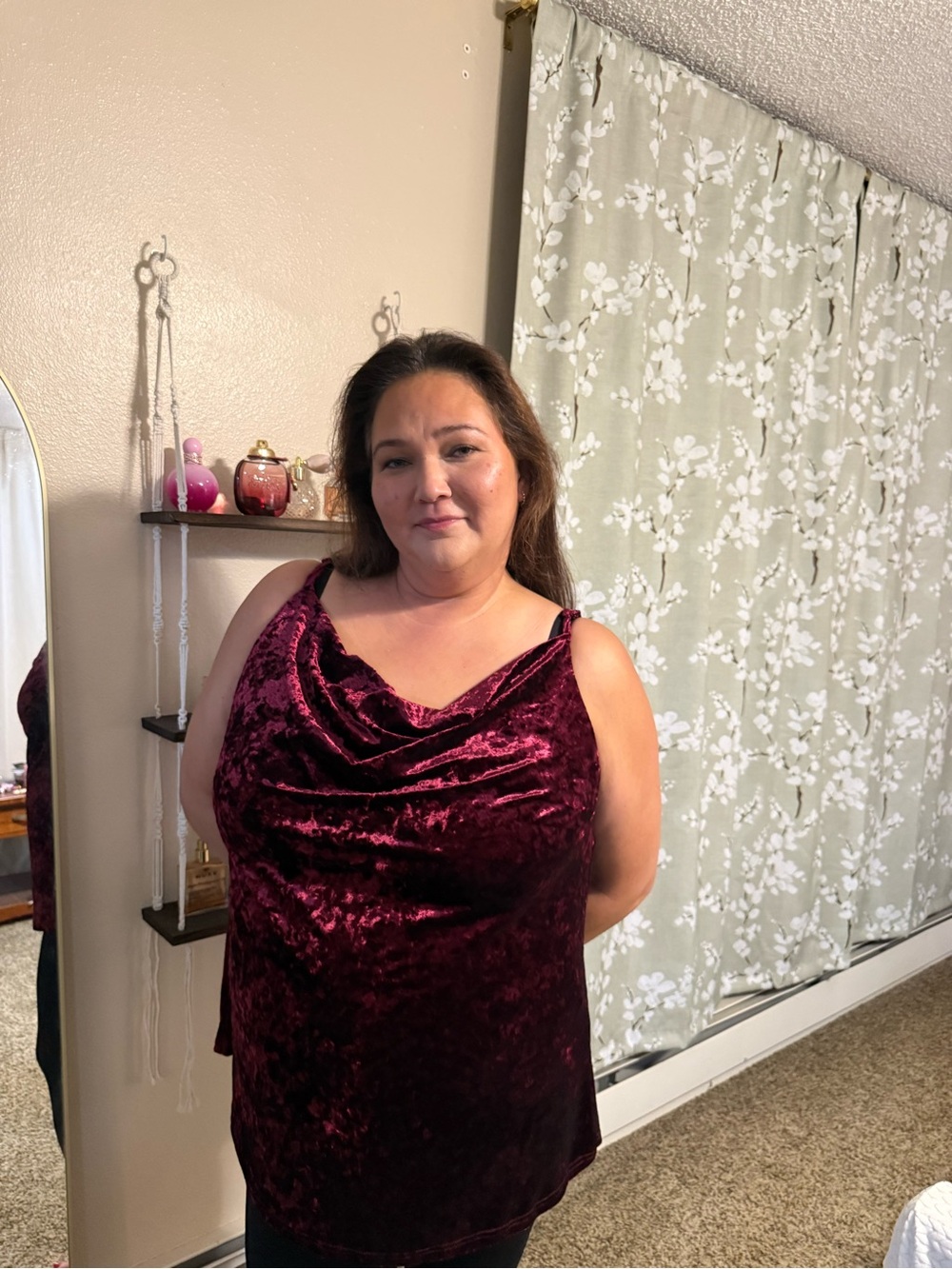 City Chic Velvet Cowl Neck Camisole in Deep Burgundy